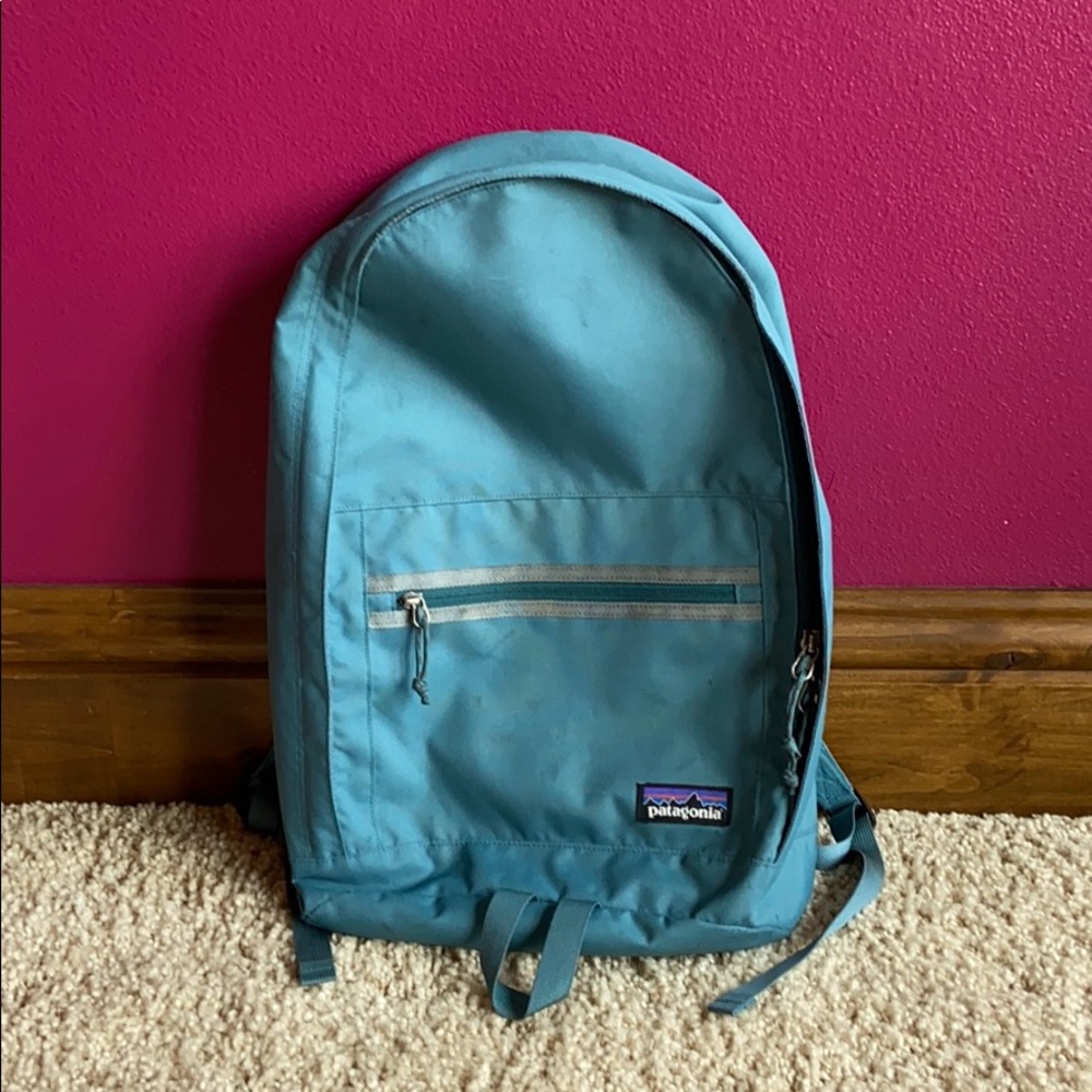 Patagonia blue/green multi-purpose backpack.